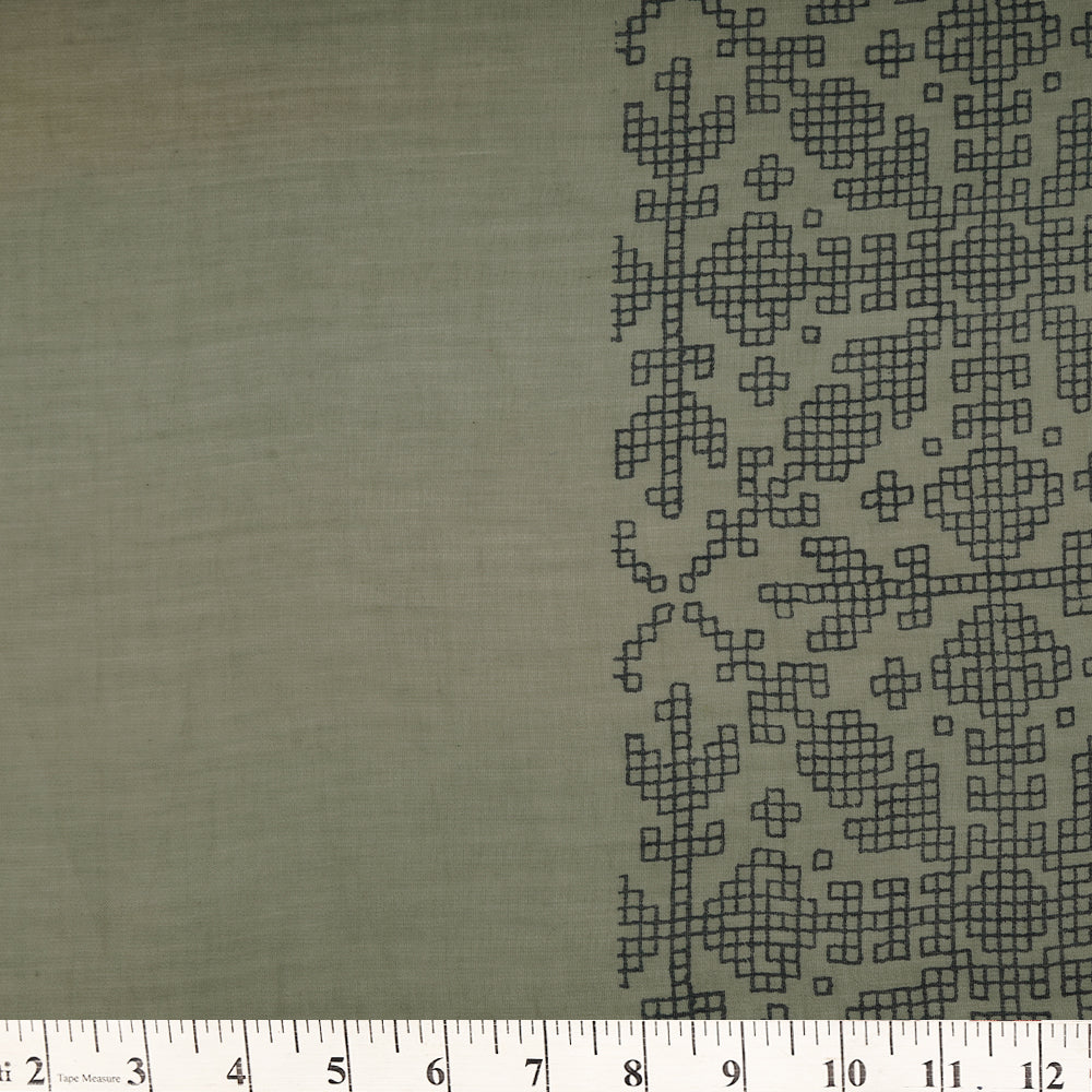 (Pre-Cut 4.10 Mtr ) Grey Color Printed Pure Chanderi Fabric