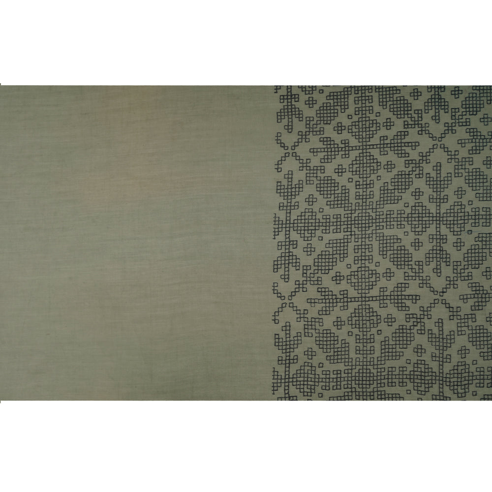 (Pre-Cut 4.10 Mtr ) Grey Color Printed Pure Chanderi Fabric