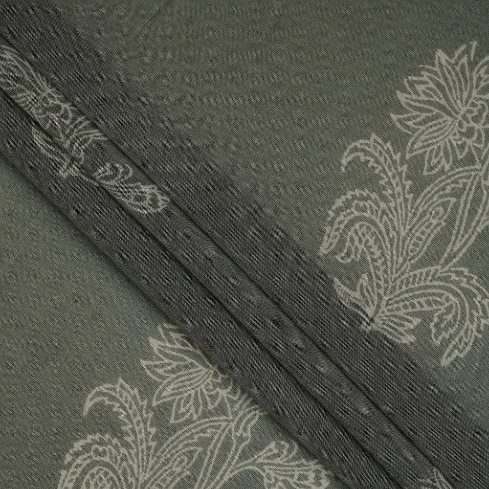 (Pre-Cut 1.10 Mtr ) Steel Grey Color Digital Printed Pure Chanderi Fabric