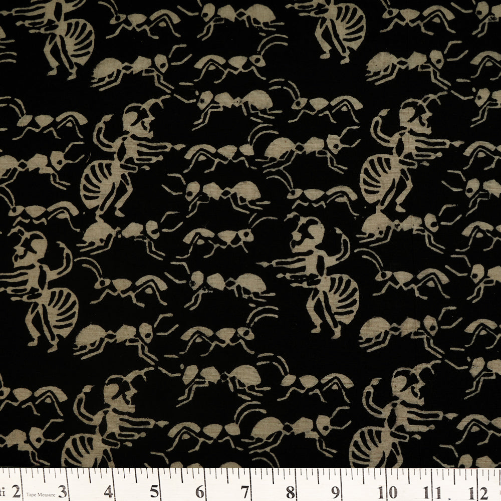 (Pre-Cut 3 Mtr ) Black Color Handcrafted Block Printed Cotton Fabric
