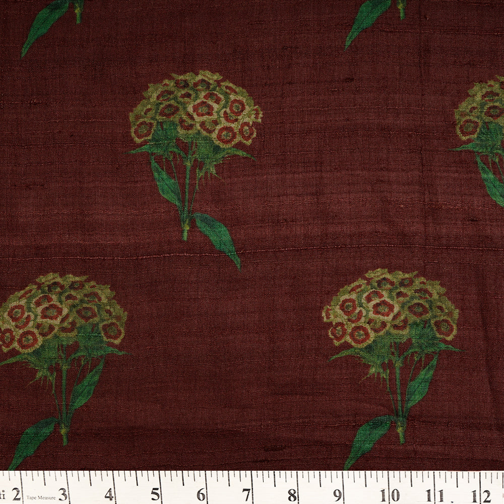(Pre-Cut 2.90 Mtr ) Wine Color Digital Printed Tussar Silk Fabric