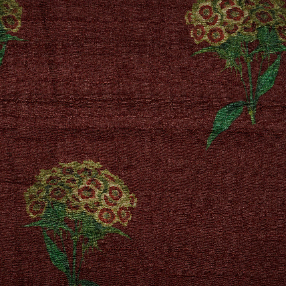 (Pre-Cut 2.90 Mtr ) Wine Color Digital Printed Tussar Silk Fabric