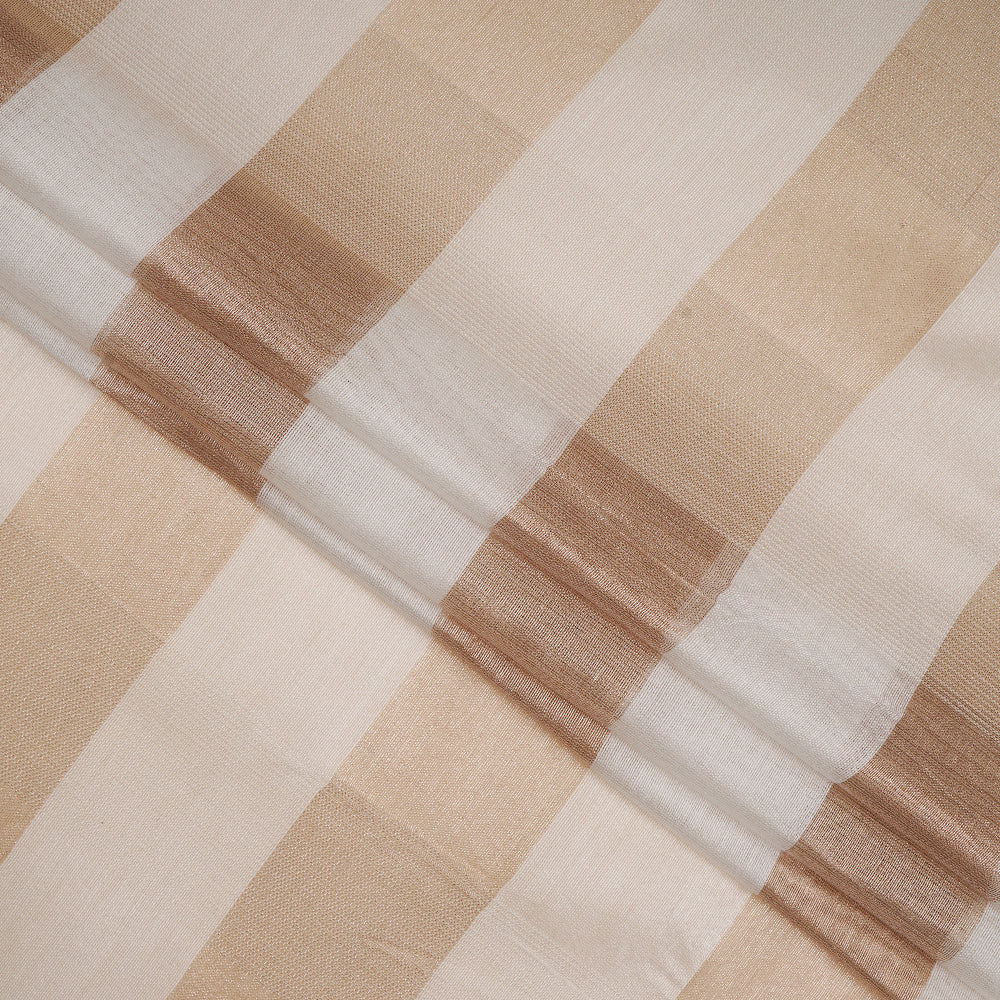 (Pre-Cut 0.75 Mtr) White-Golden Color Fancy Chanderi Fabric