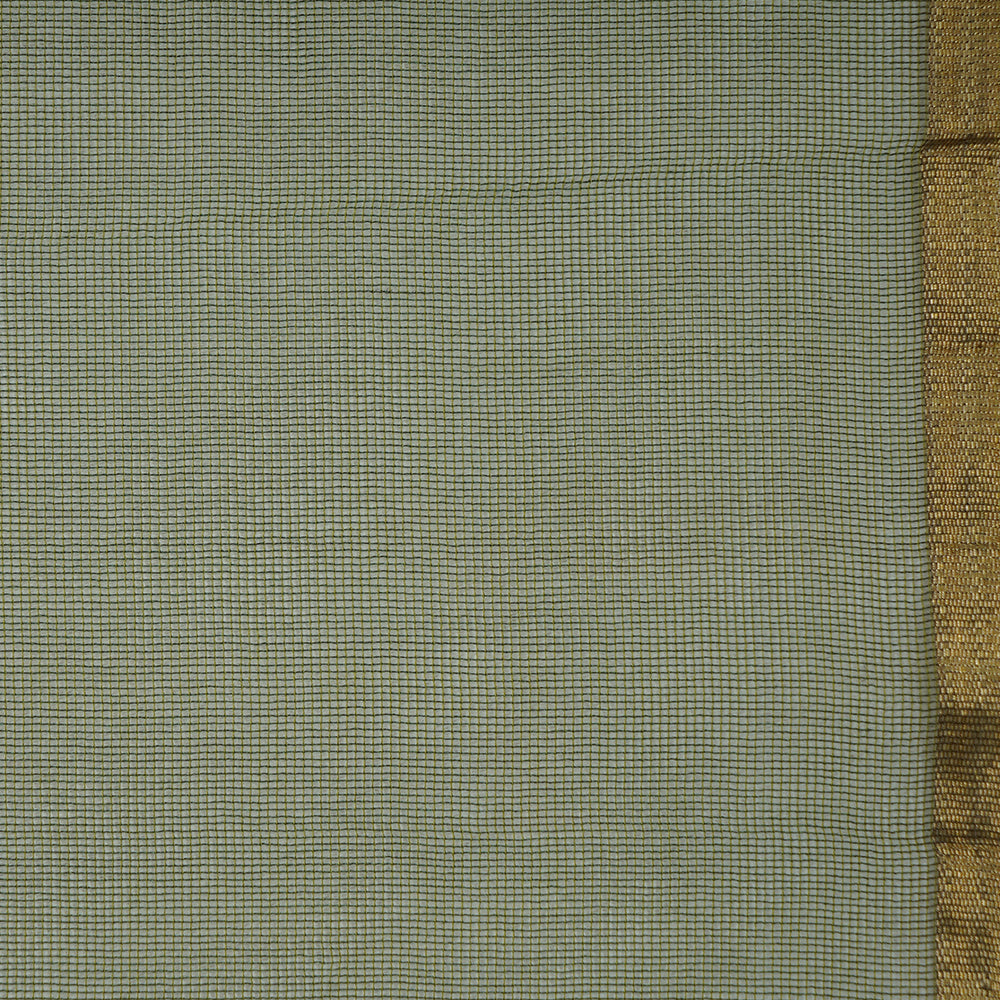 (Pre-Cut 3.20 Mtr ) Green Color Net Silk Fabric