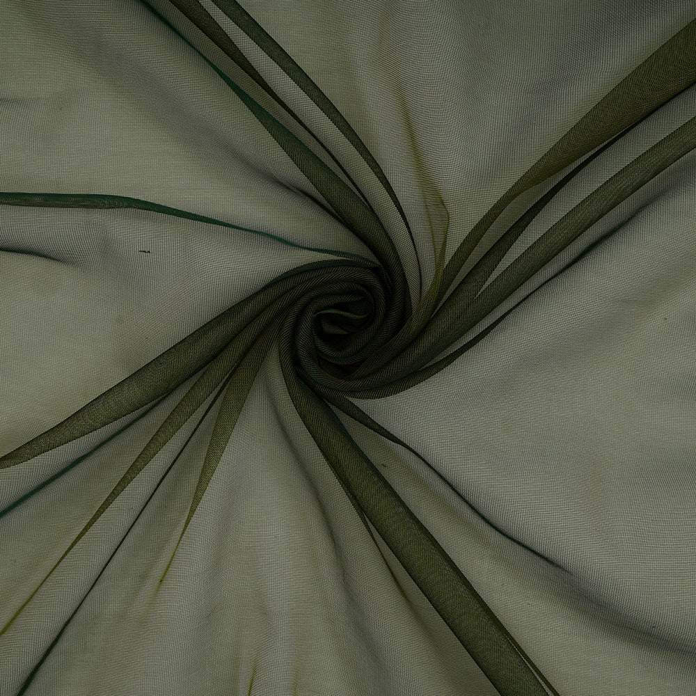 (Pre-Cut 3.20 Mtr ) Green Color Net Silk Fabric