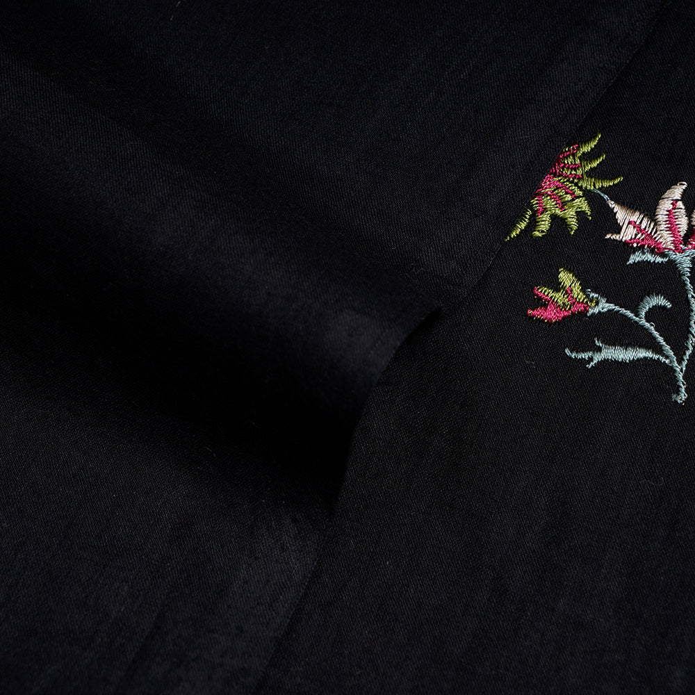 (Pre-Cut 2.50 Mtr) Black Color Embroidered Cotton Voile Fabric