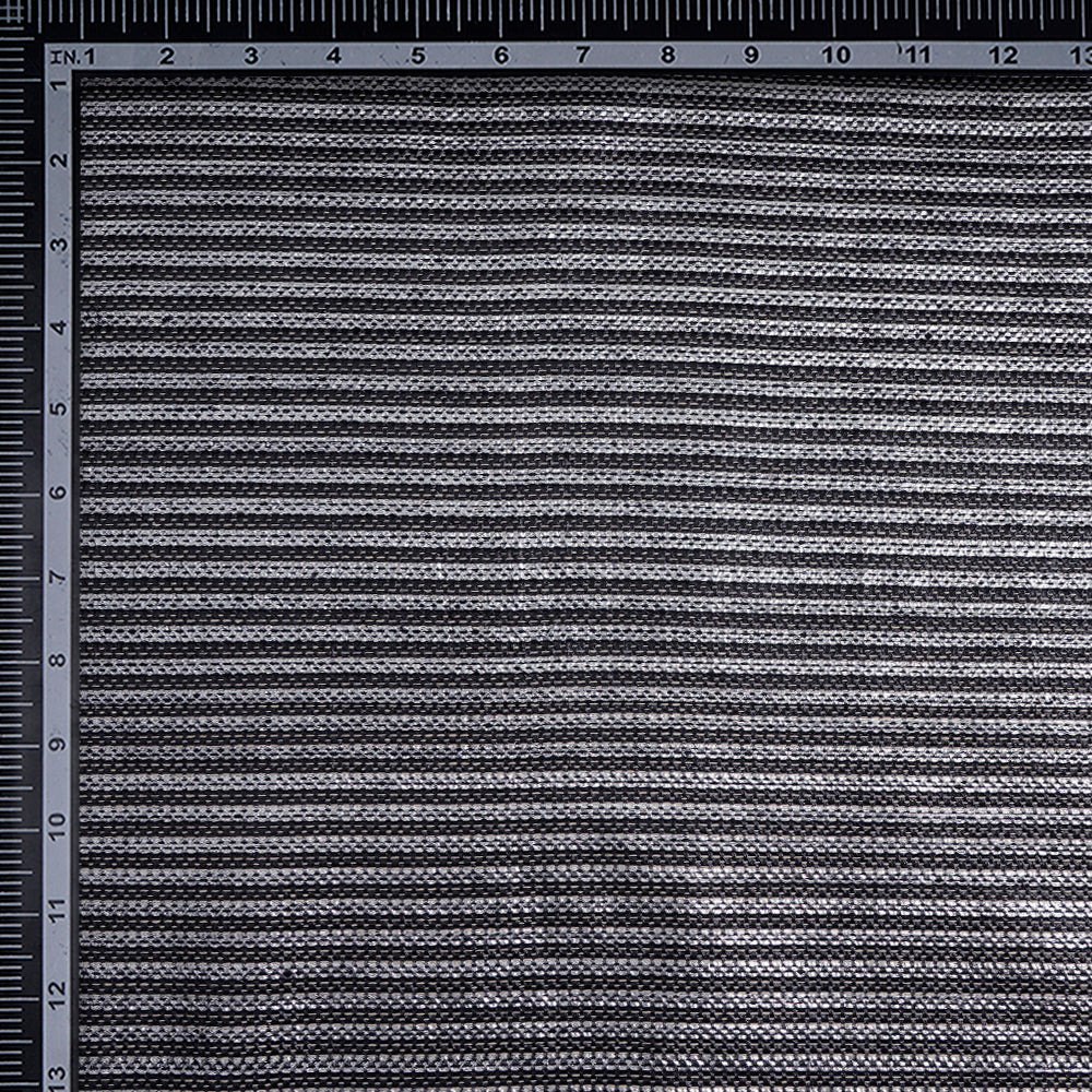 (Pre-Cut 3.20 Mtr) Black Color Striped Lurex Silk Fabric