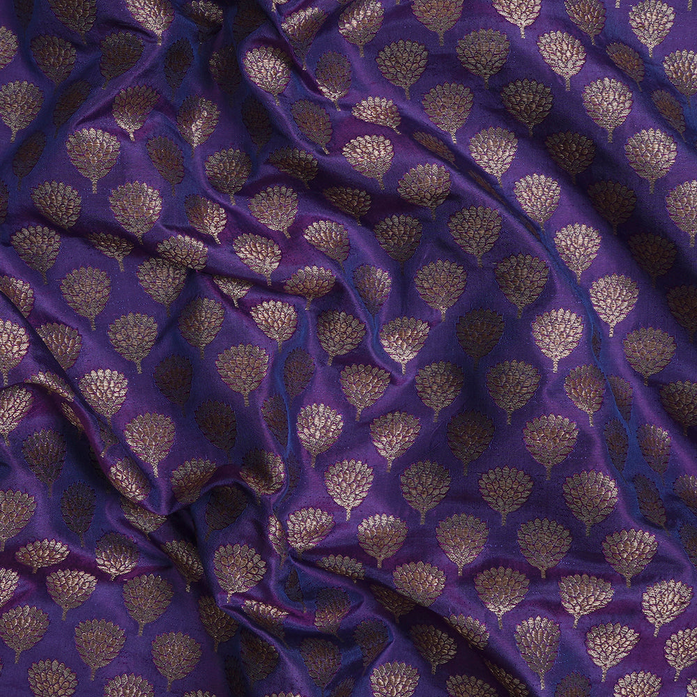 (Pre-Cut 1.30 Mtr) Purple Color Handwoven Brocade Silk Fabric