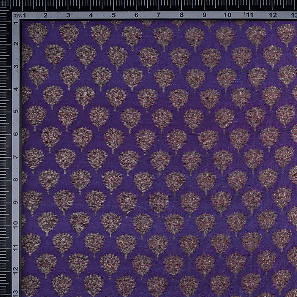 (Pre-Cut 1.30 Mtr) Purple Color Handwoven Brocade Silk Fabric