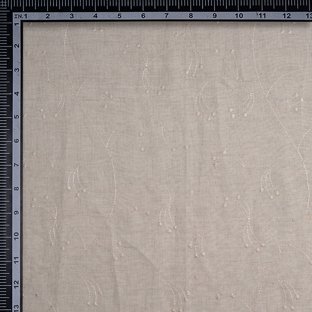 (Pre-Cut 2.20 Mtr) Ivory Color Embroidered Cotton Linen Fabric