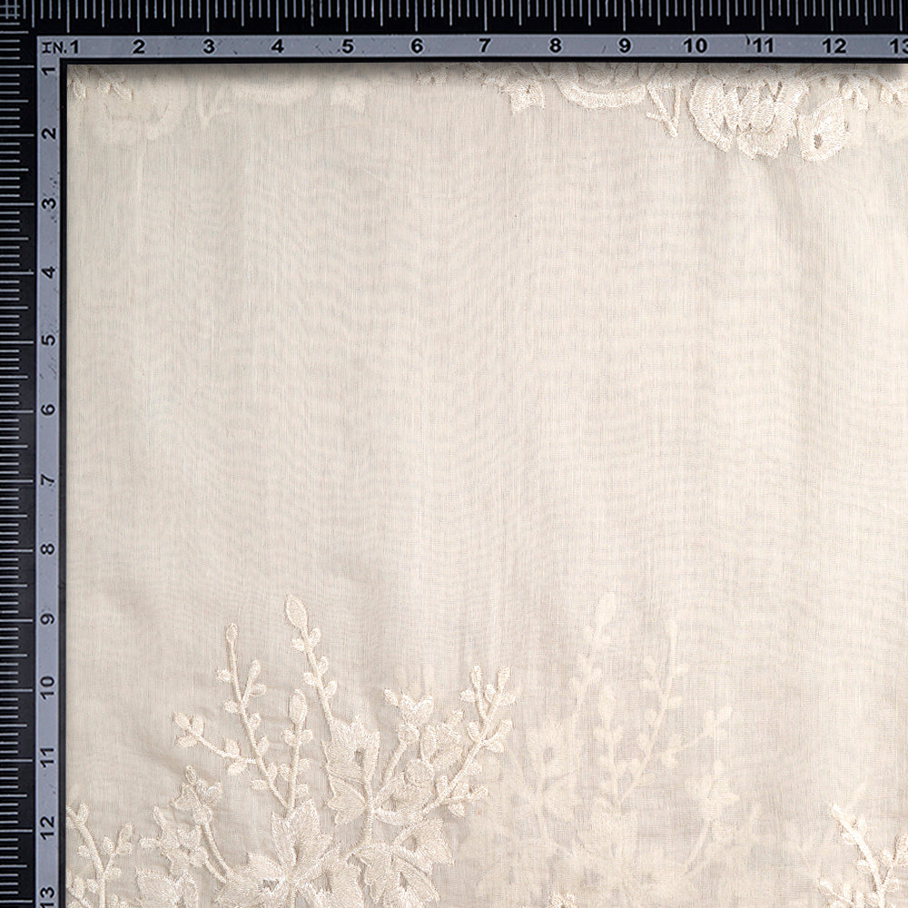 (Pre-Cut 1.50 Mtr) Off-White Color Embroidered Pure Chanderi Fabric