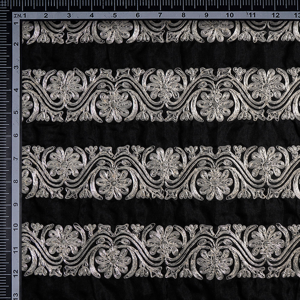 (Pre-Cut 3.80 Mtr) Black Color Embroidered Polyester Fabric