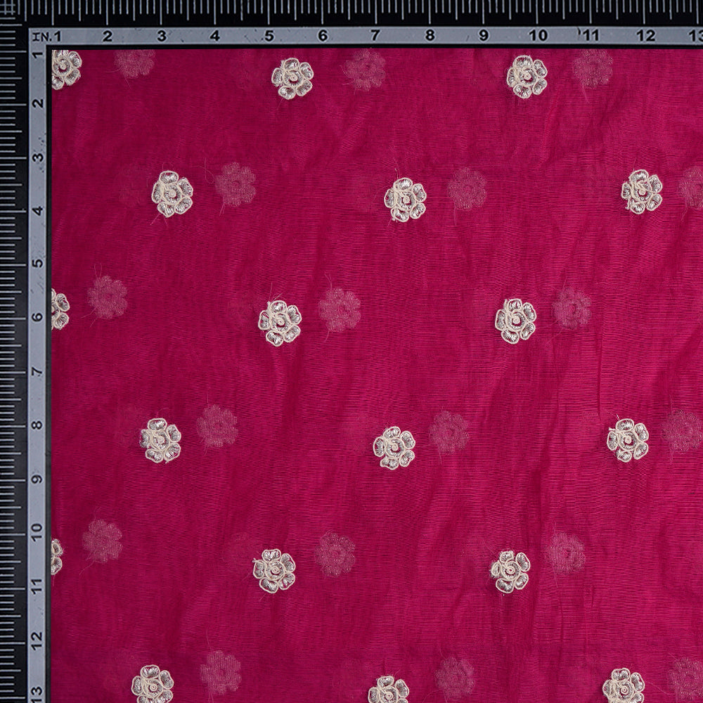(Pre-Cut 3 Mtr) Pink Color Embroidered Tussar Chanderi Fabric
