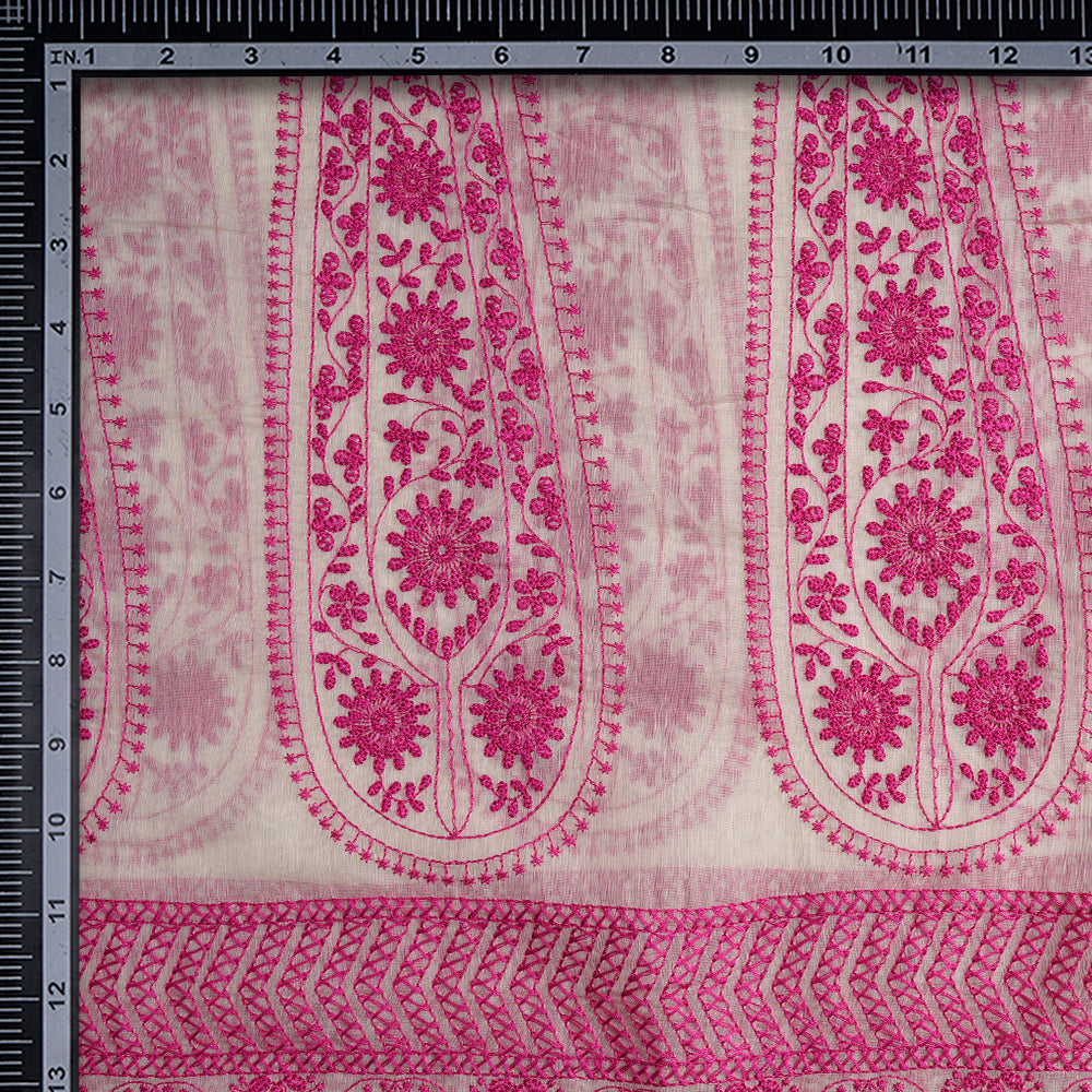 (Pre-Cut 2.70 Mtr) Off White Color Embroidered Pure Chanderi Fabric