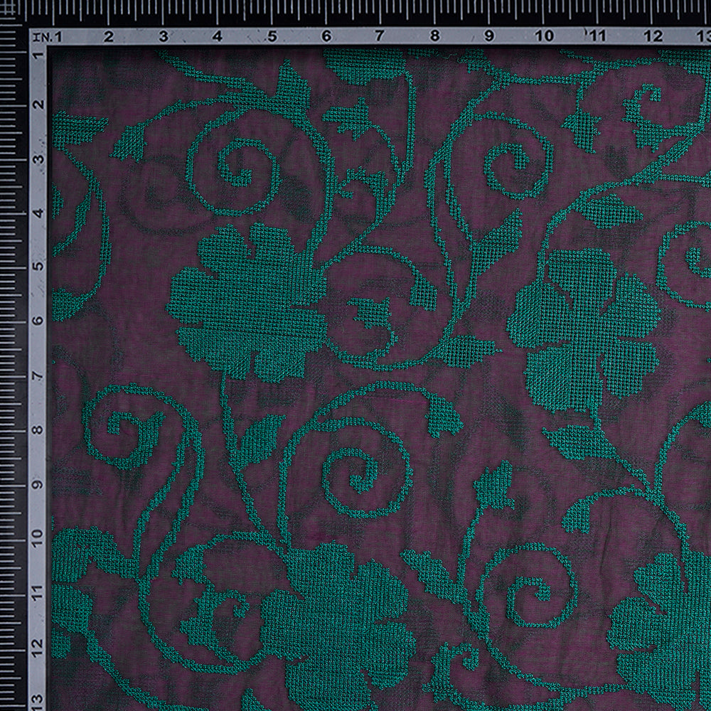 (Pre-Cut 2.90 Mtr) Purple Color Embroidered Pure Chanderi Fabric