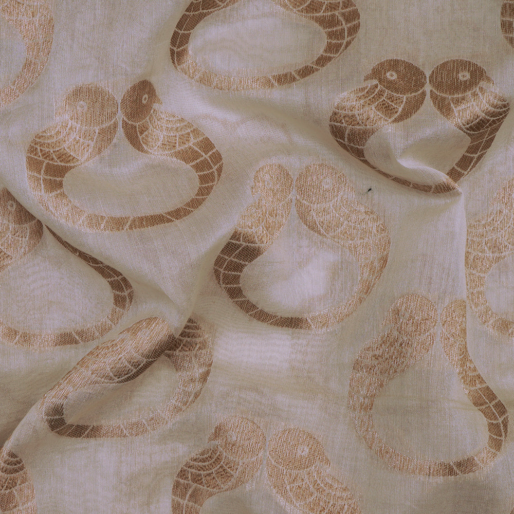 (Pre-Cut 2 Mtr) Off White Color Chanderi Jacquard Fabric