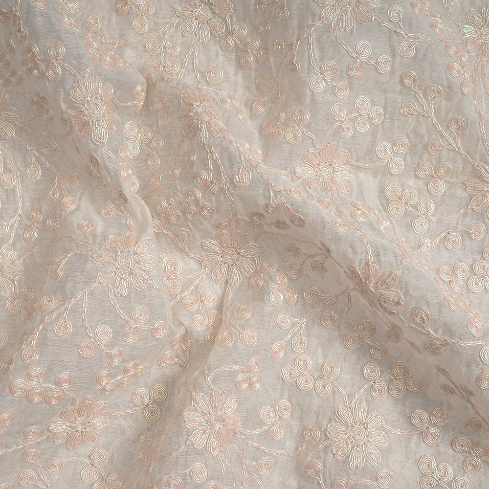 (Pre-Cut 2.20 Mtr) White Color Embroidered Chanderi Fabric