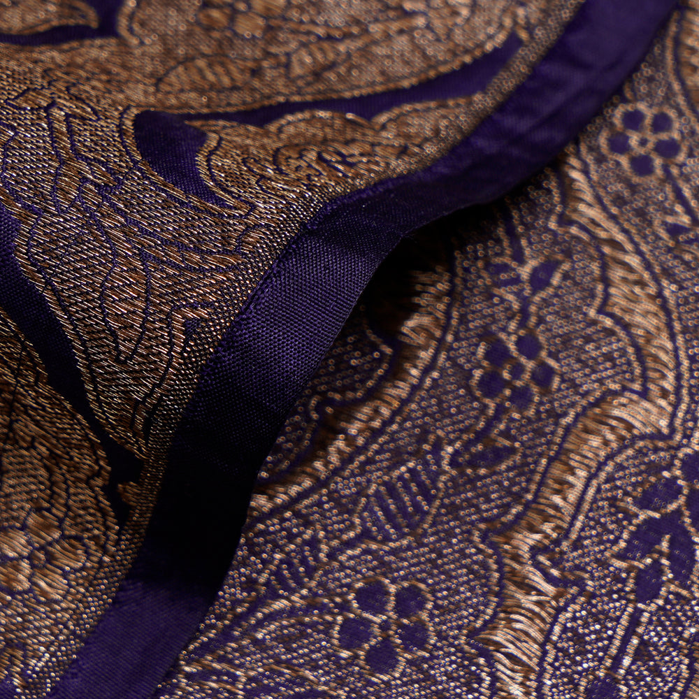 (Pre-Cut 1.65 Mtr) Blue Color Handwoven Brocade Silk Fabric