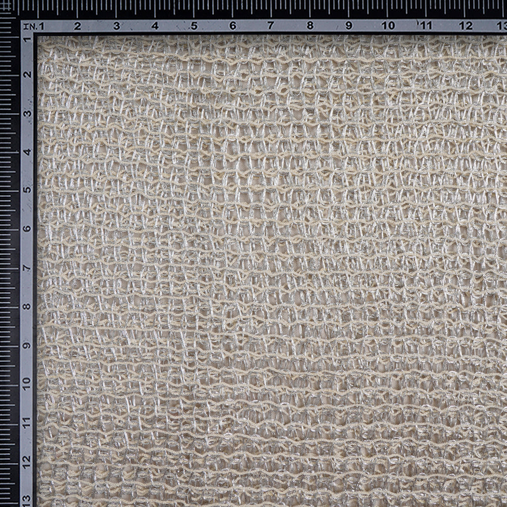(Pre-Cut 3 Mtr) Off White-Silver Color Fancy Nylon Net Fabric