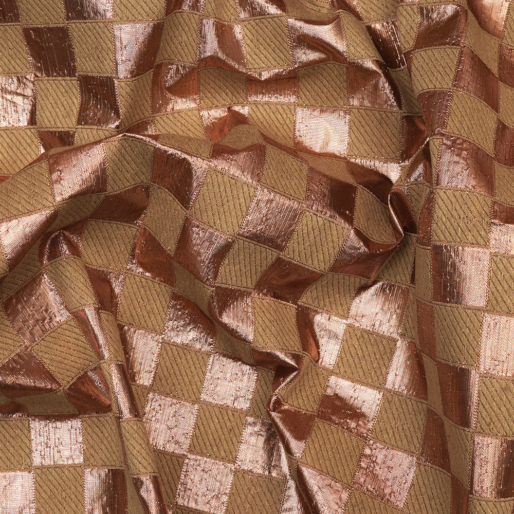 (Pre-Cut 3.90 Mtr) Rose Gold Color Handwoven Brocade Lurex Silk Fabric