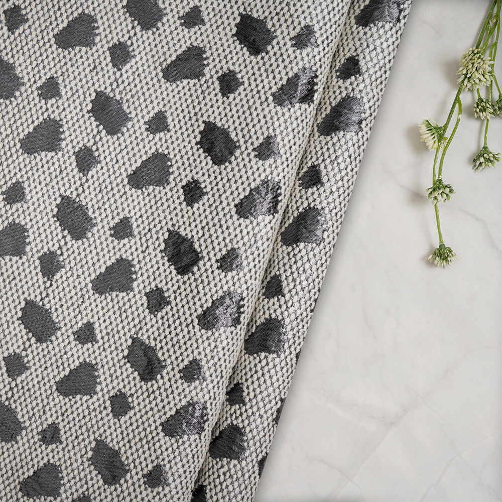 (Pre-Cut 2.85 Mtr) Grey Color Handwoven Brocade Lurex Silk Fabric