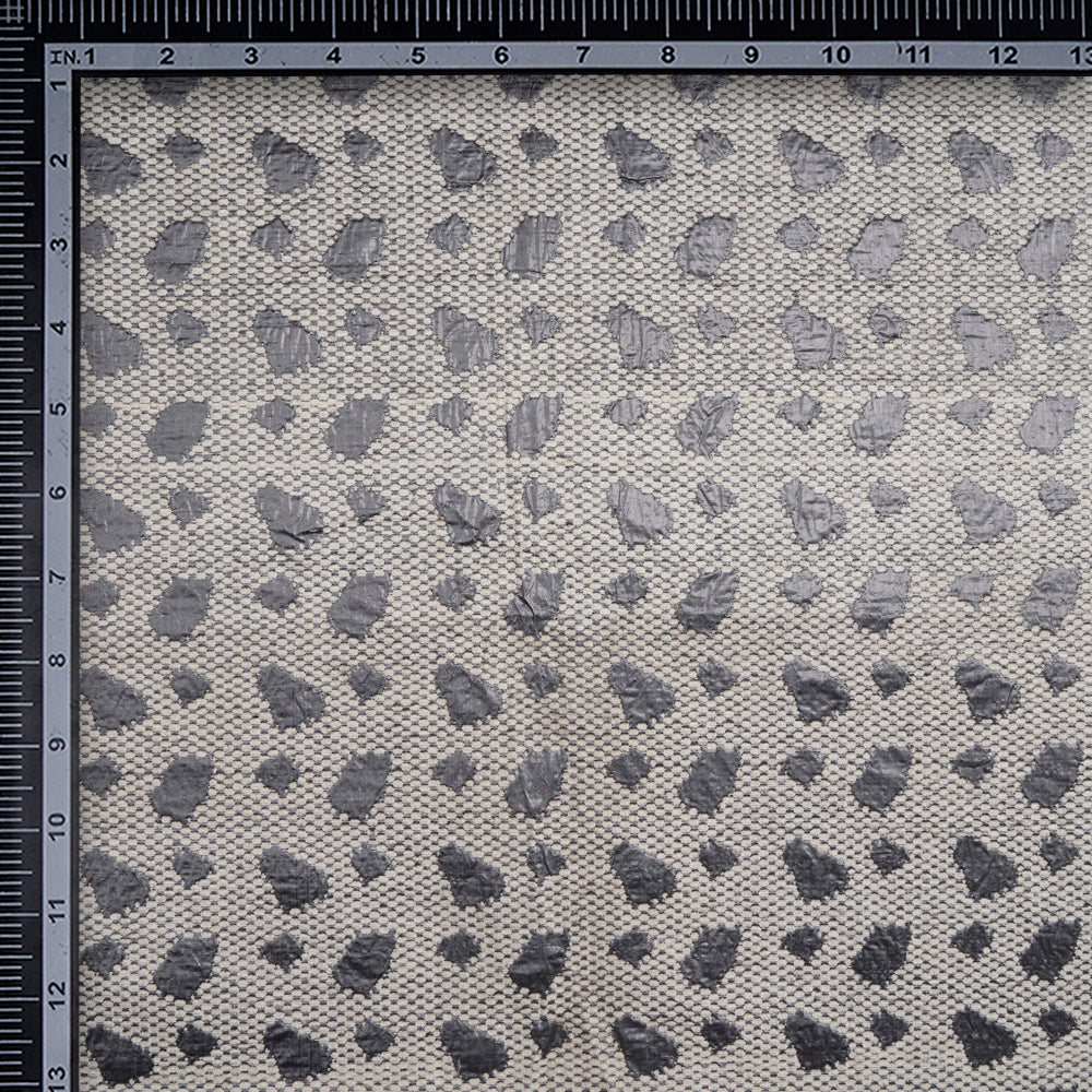 (Pre-Cut 2.85 Mtr) Grey Color Handwoven Brocade Lurex Silk Fabric