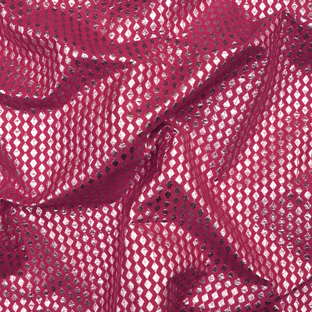 (Pre-Cut 3.30 Mtr) Pink-Silver Color Handwoven Brocade Lurex Silk Fabric