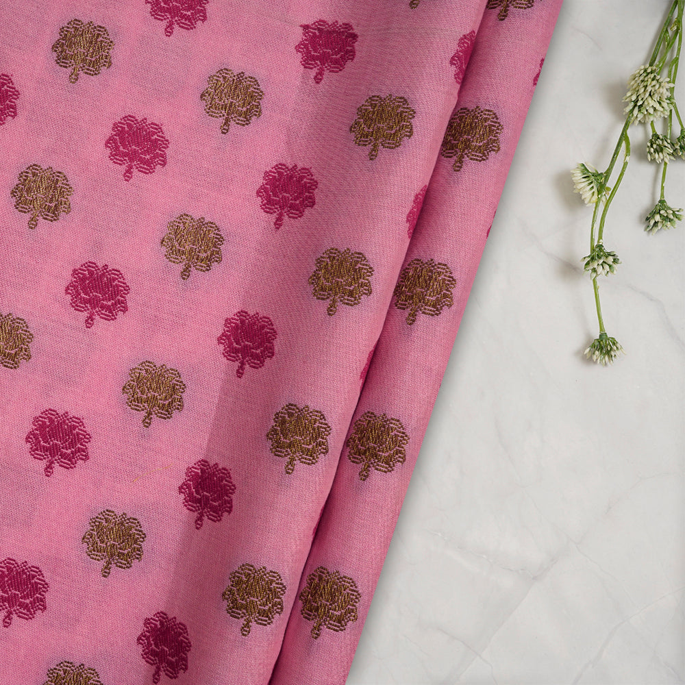 (Pre-Cut 2.05 Mtr) Light Pink Color Cotton Jacquard Fabric