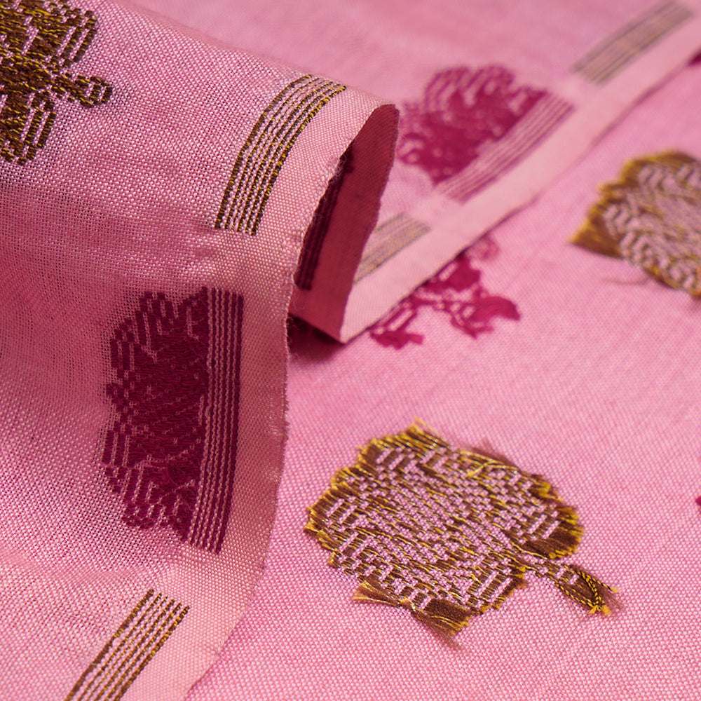 (Pre-Cut 2.05 Mtr) Light Pink Color Cotton Jacquard Fabric
