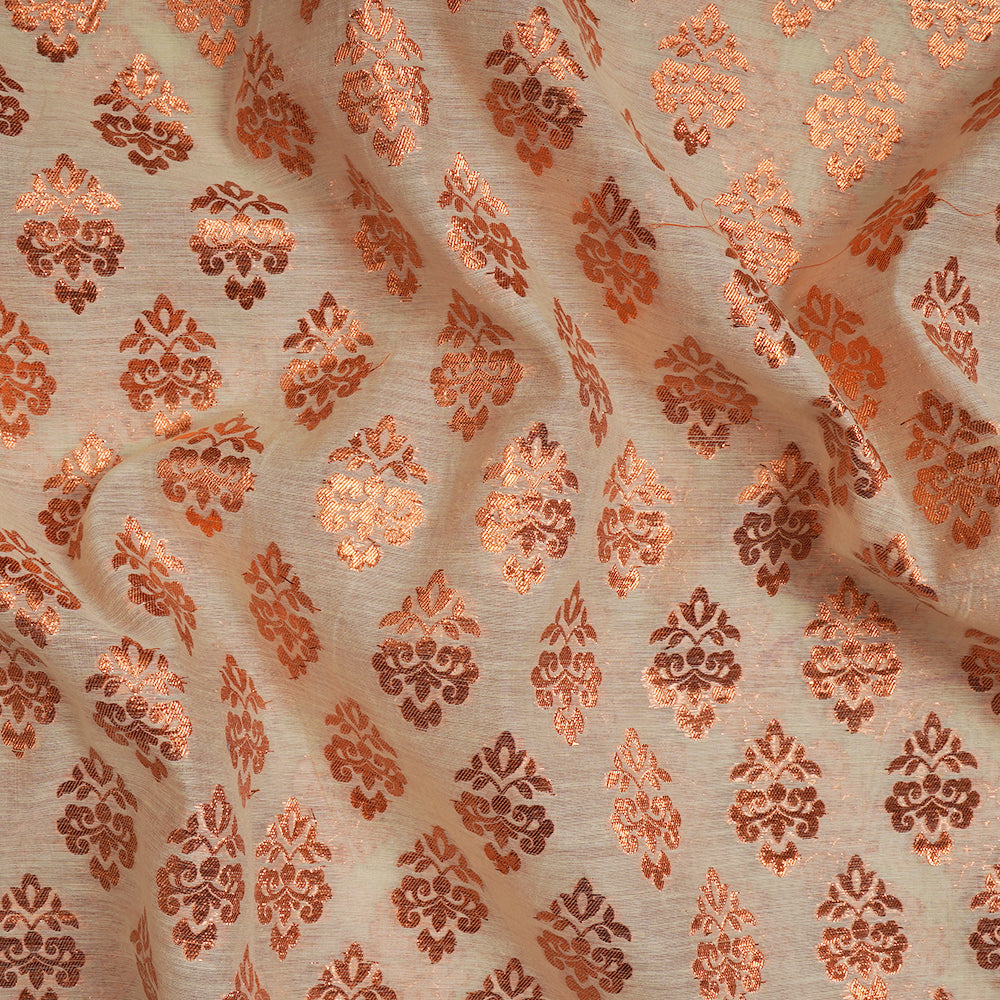 (Pre-Cut 2.65 Mtr) Cream Color Handwoven Brocade Silk Fabric