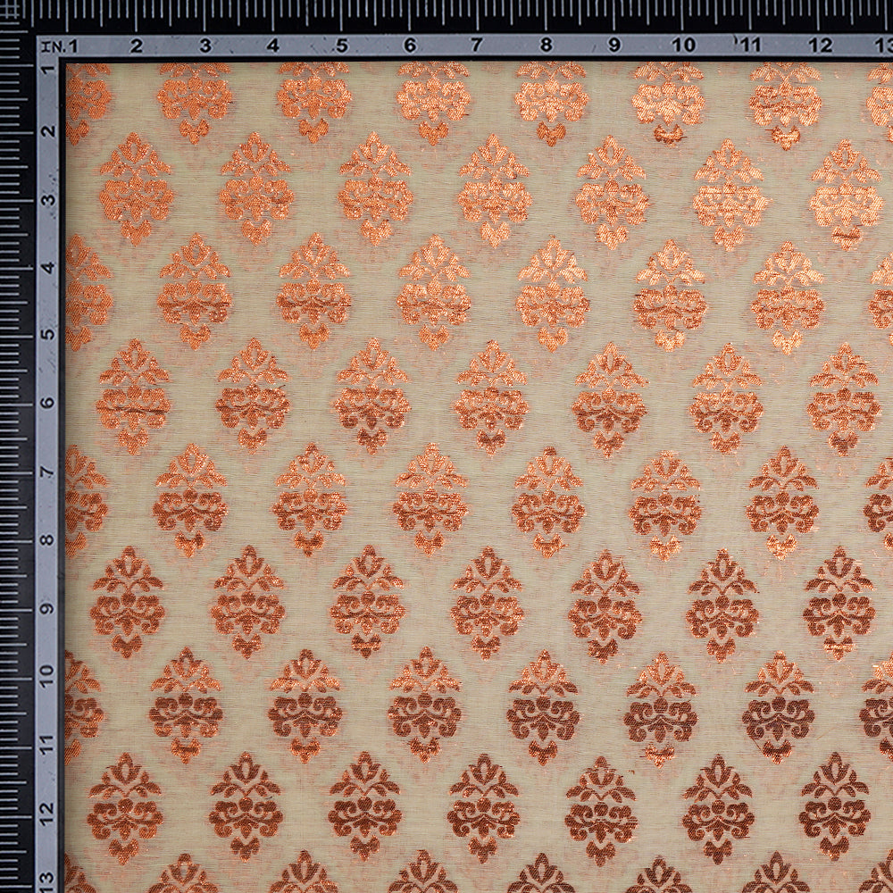 (Pre-Cut 2.65 Mtr) Cream Color Handwoven Brocade Silk Fabric