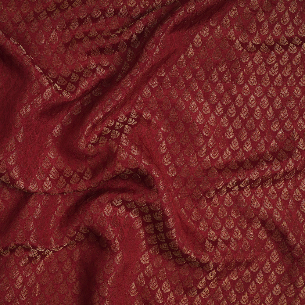 (Pre-Cut 3.80 Mtr) Red Color Handwoven Brocade Crepe Silk Fabric