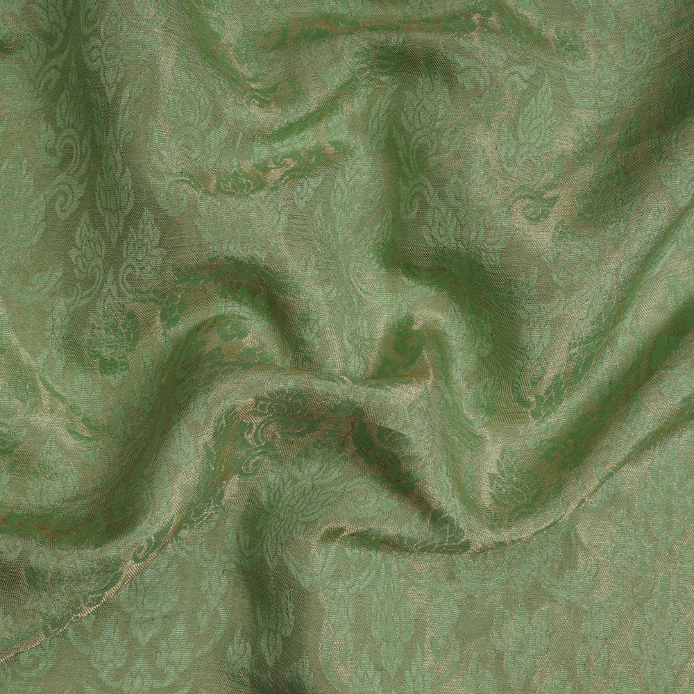 (Pre-Cut 1.25 Mtr) Green Color Crepe Brocade Fabric