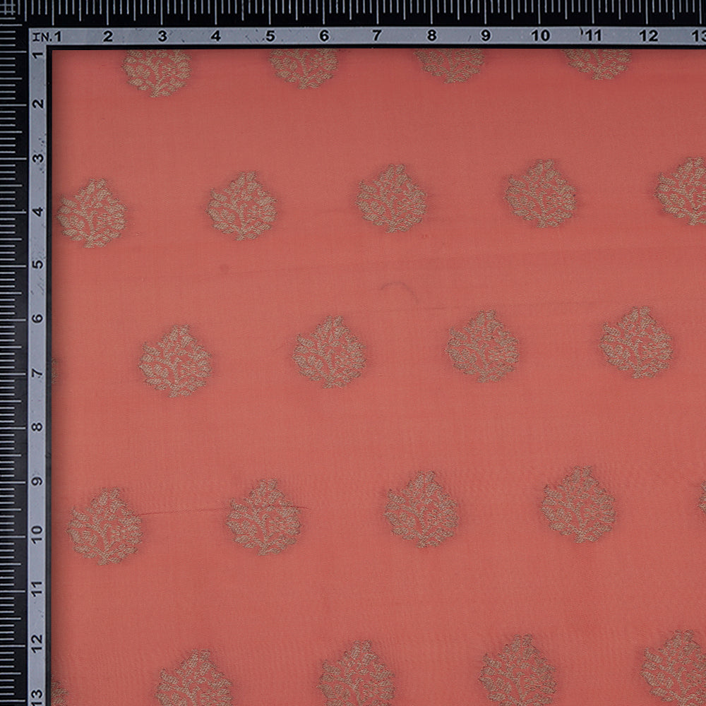 (Pre-Cut 1.10 Mtr) Peach Color Handwoven Brocade Silk Fabric