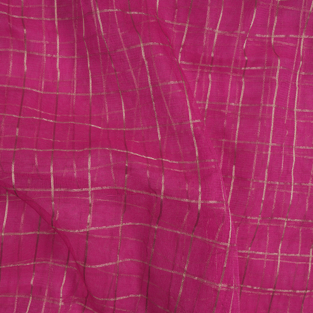 (Pre-Cut 2.55 Mtr) Pink Color Checked Silk Net Fabric