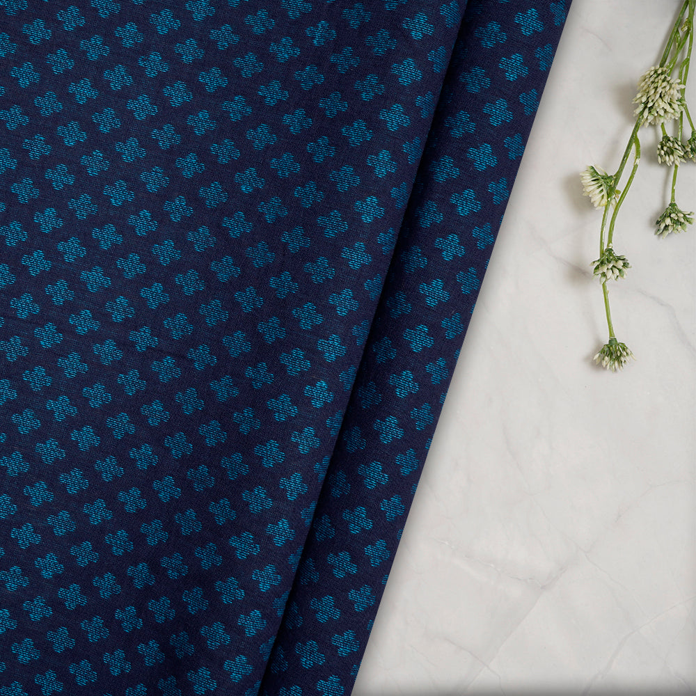 (Pre-Cut 1.65 Mtr) Blue Color Cotton Dobby Fabric