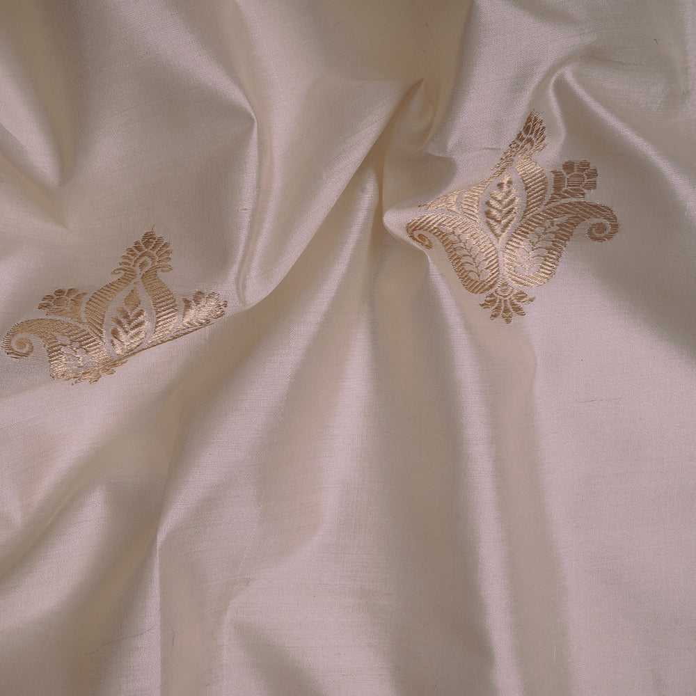 (Pre-Cut 1.10 Mtr) Cream Color Handwoven Banarasi Katan Buta Silk Fabric