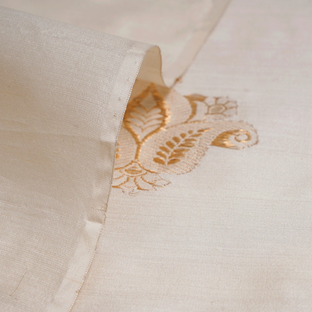 (Pre-Cut 1.10 Mtr) Cream Color Handwoven Banarasi Katan Buta Silk Fabric