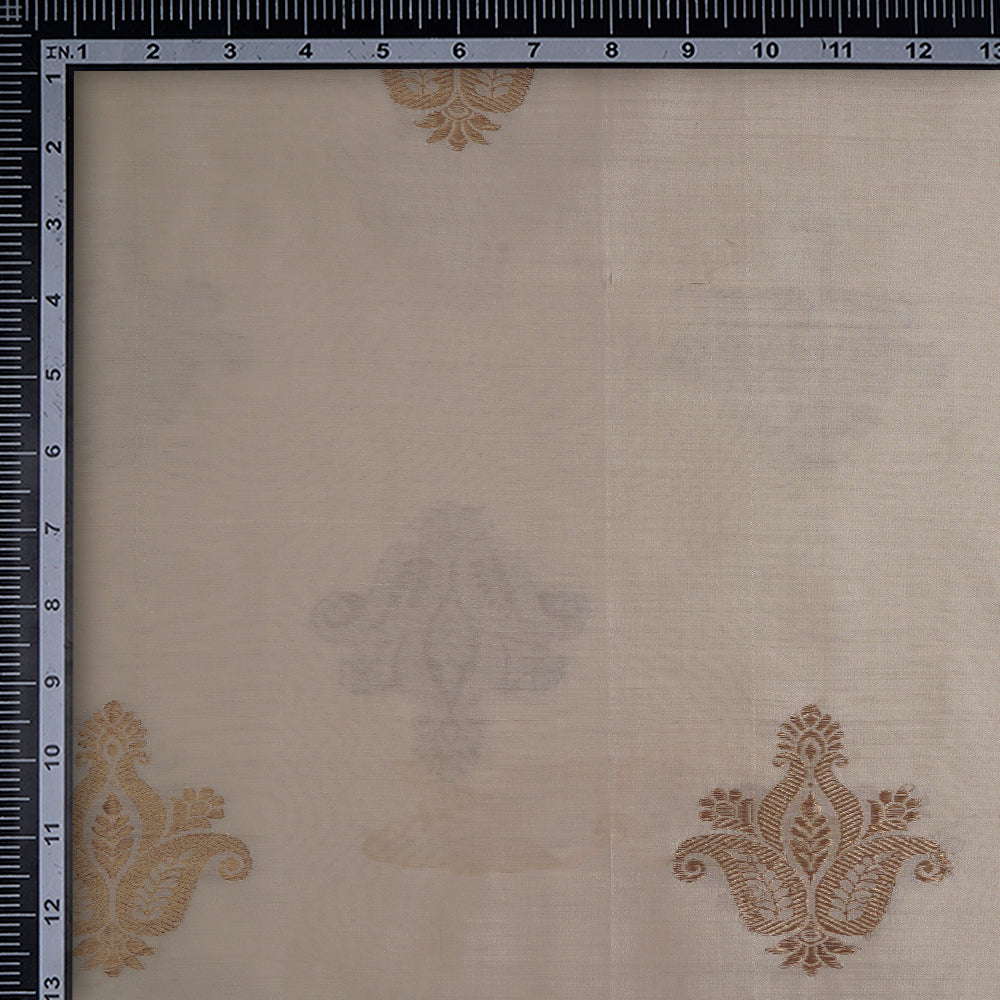 (Pre-Cut 3.90 Mtr) Cream Color Handwoven Banarasi Katan Buta Silk Fabric