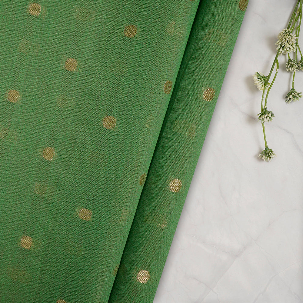 (Pre-Cut 2.50 Mtr) Green Color Poly Cotton Fancy Chanderi Fabric