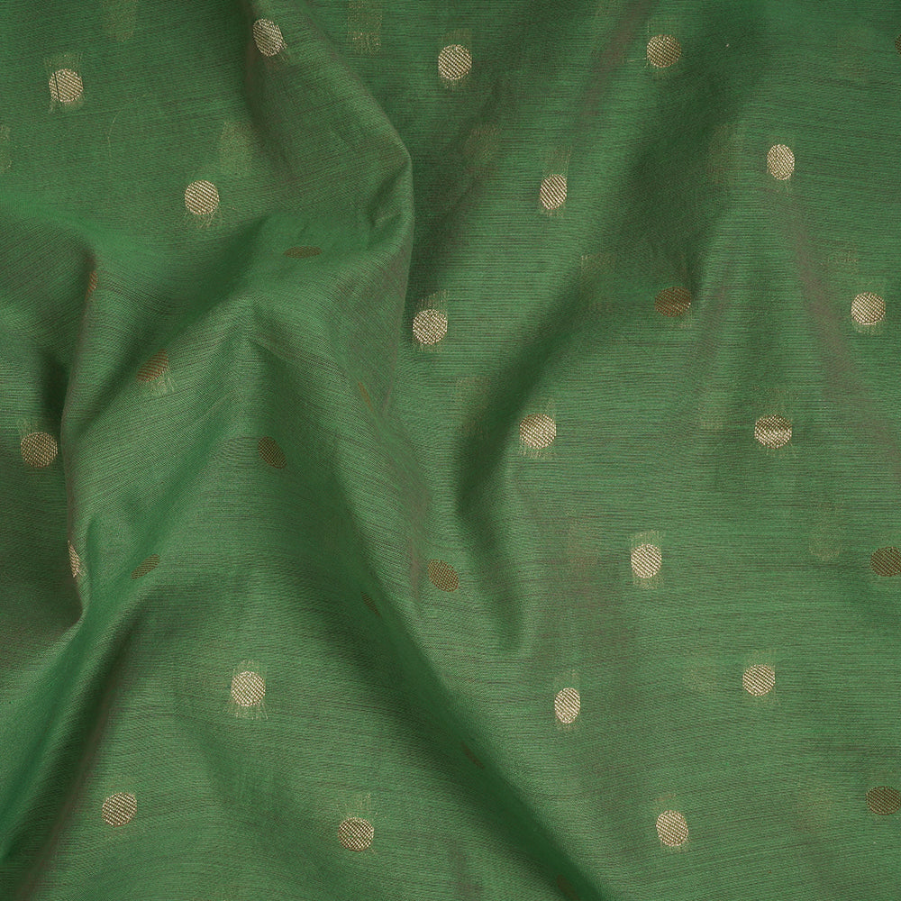 (Pre-Cut 2.50 Mtr) Green Color Poly Cotton Fancy Chanderi Fabric