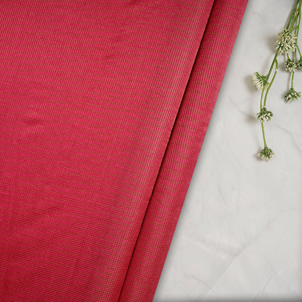 (Pre-Cut 3.80 Mtr) Red Color Zari Checked Kora Dupion Silk Fabric