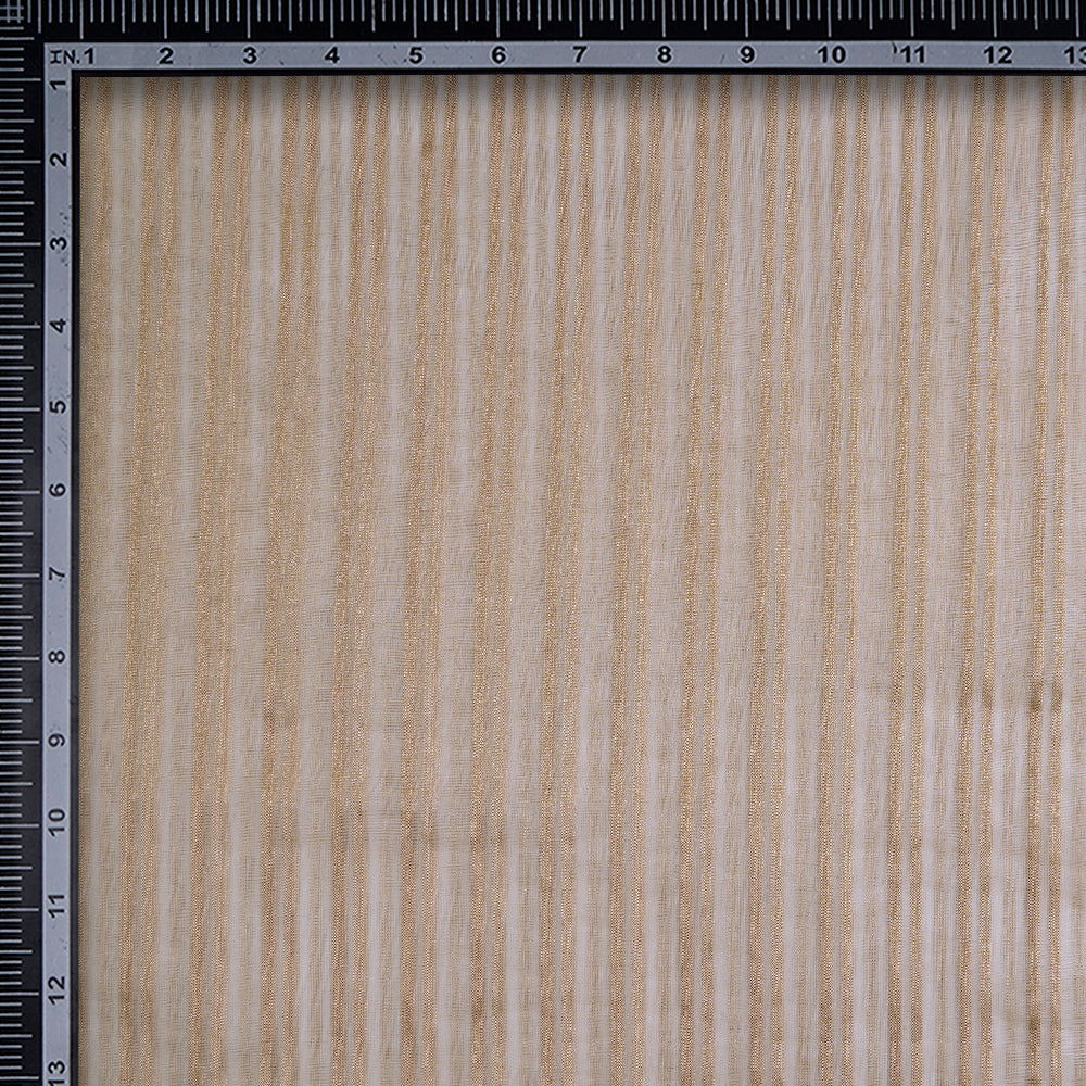 (Pre-Cut 4.40 Mtr) Off White Color Zari Striped Organza Silk Fabric