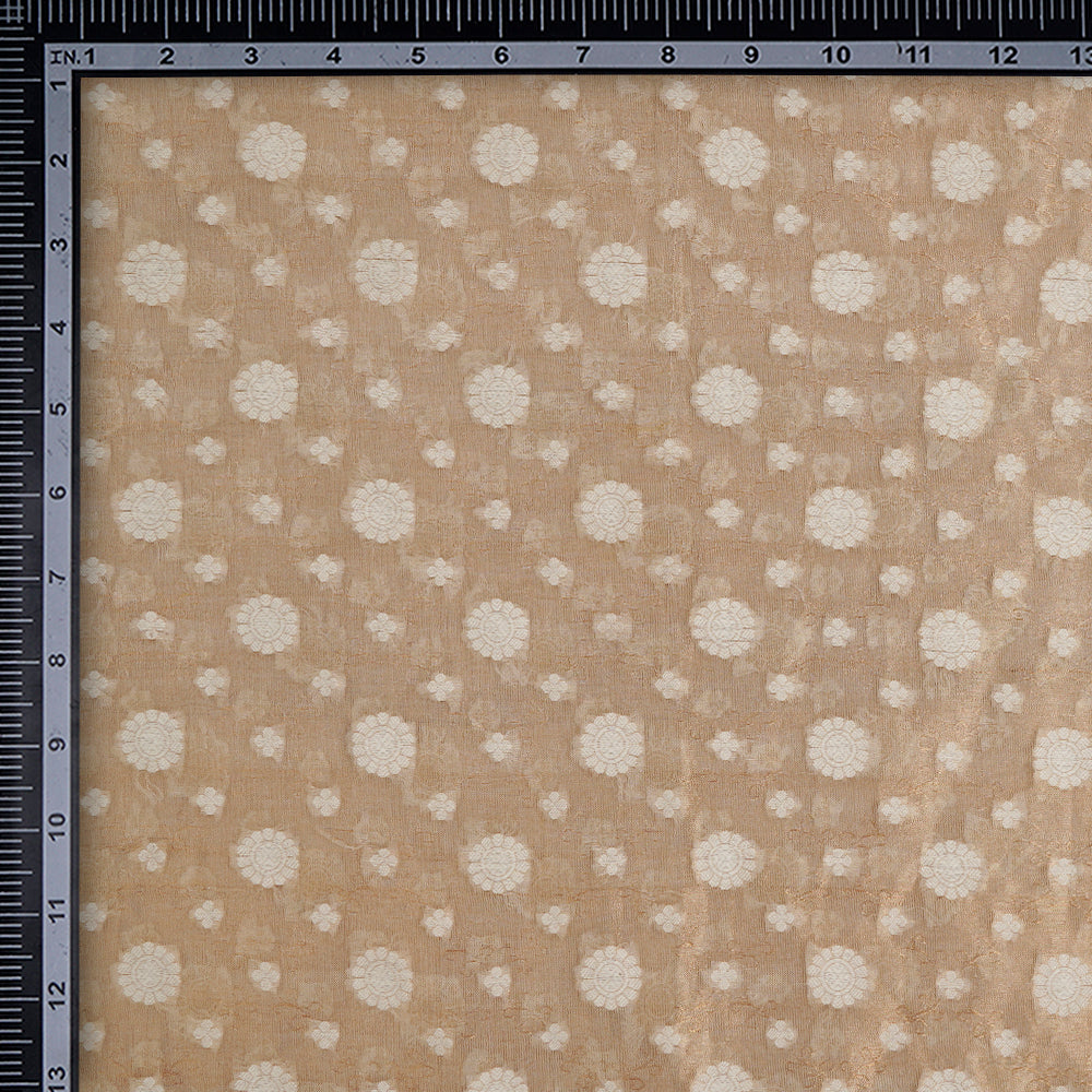 (Pre-Cut 1.85 Mtr) Golden Color Handwoven Brocade Tissue Silk Fabric