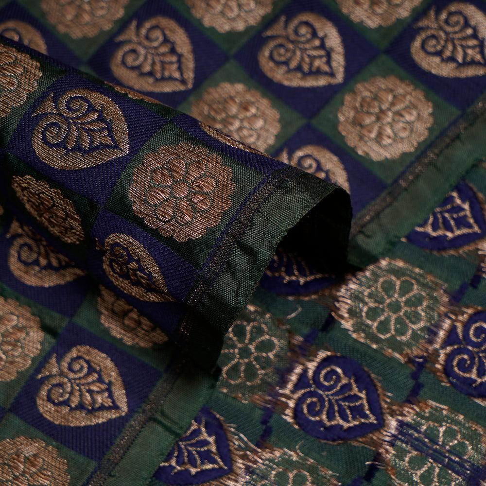 (Pre-Cut 2.45 Mtr) Multi Color Handwoven Brocade Silk Fabric