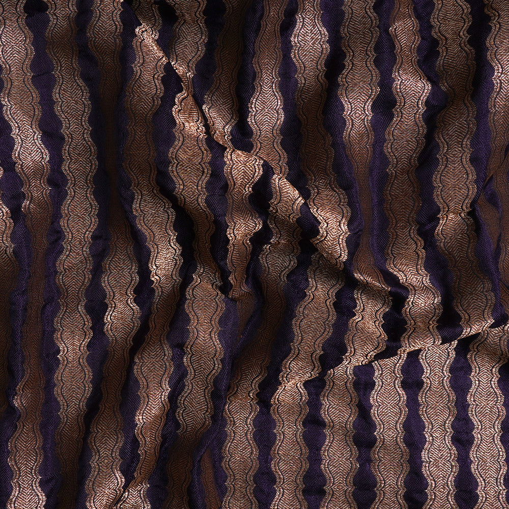 (Pre-Cut 4.70 Mtr) Navy Color Handwoven Brocade Silk Fabric