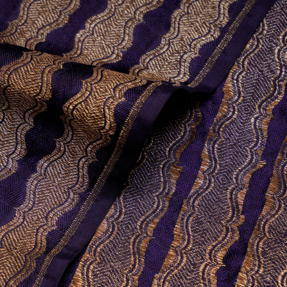 (Pre-Cut 4.70 Mtr) Navy Color Handwoven Brocade Silk Fabric