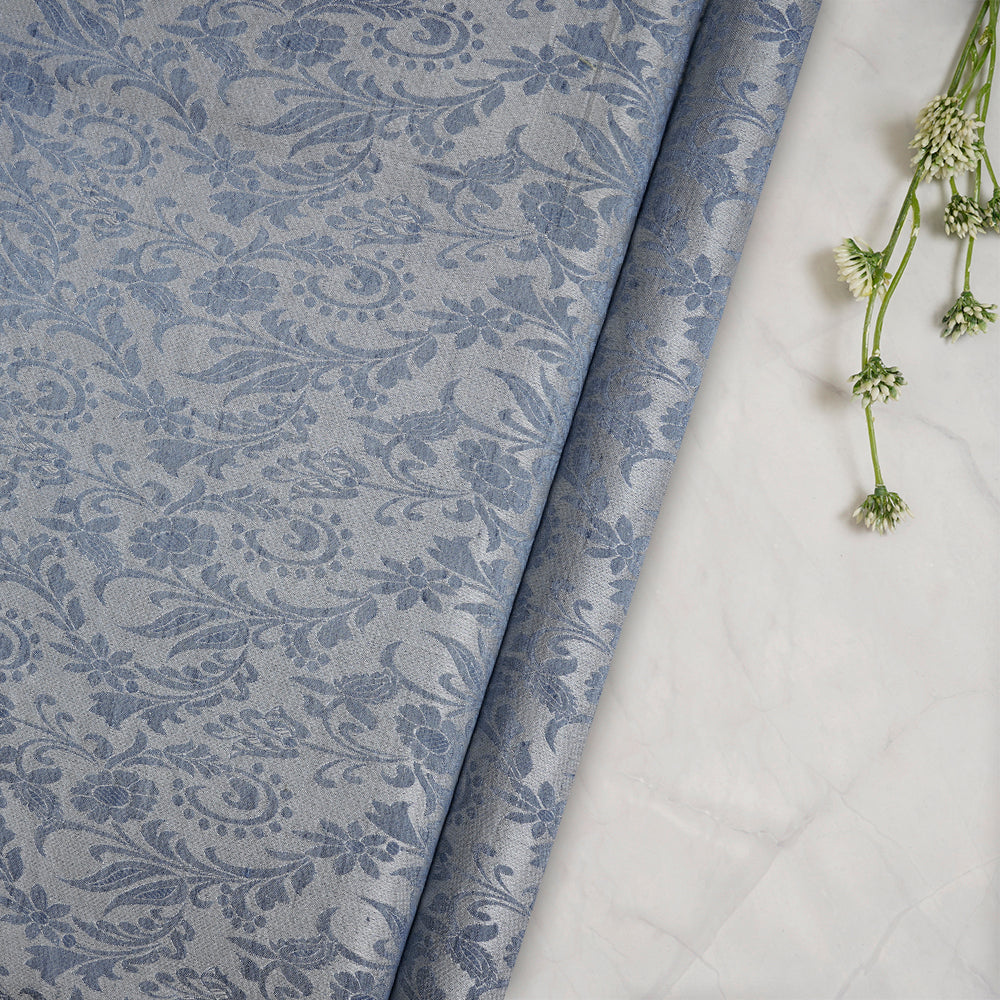 (Pre-Cut 2.05 Mtr) Grey Color Linen Silk Jacquard Fabric