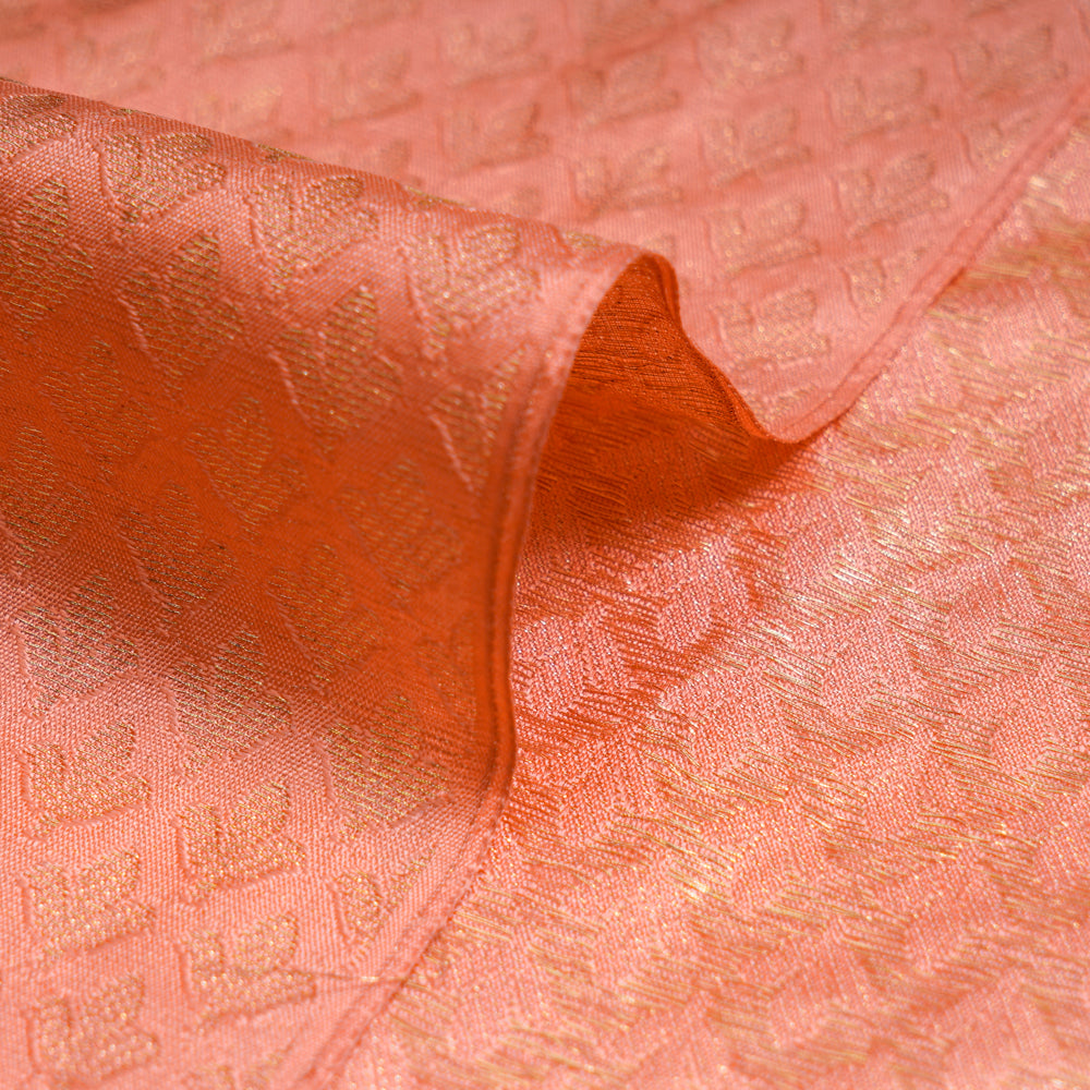 (Pre-Cut 1.05 Mtr) Peach Color Handwoven Brocade Silk Fabric
