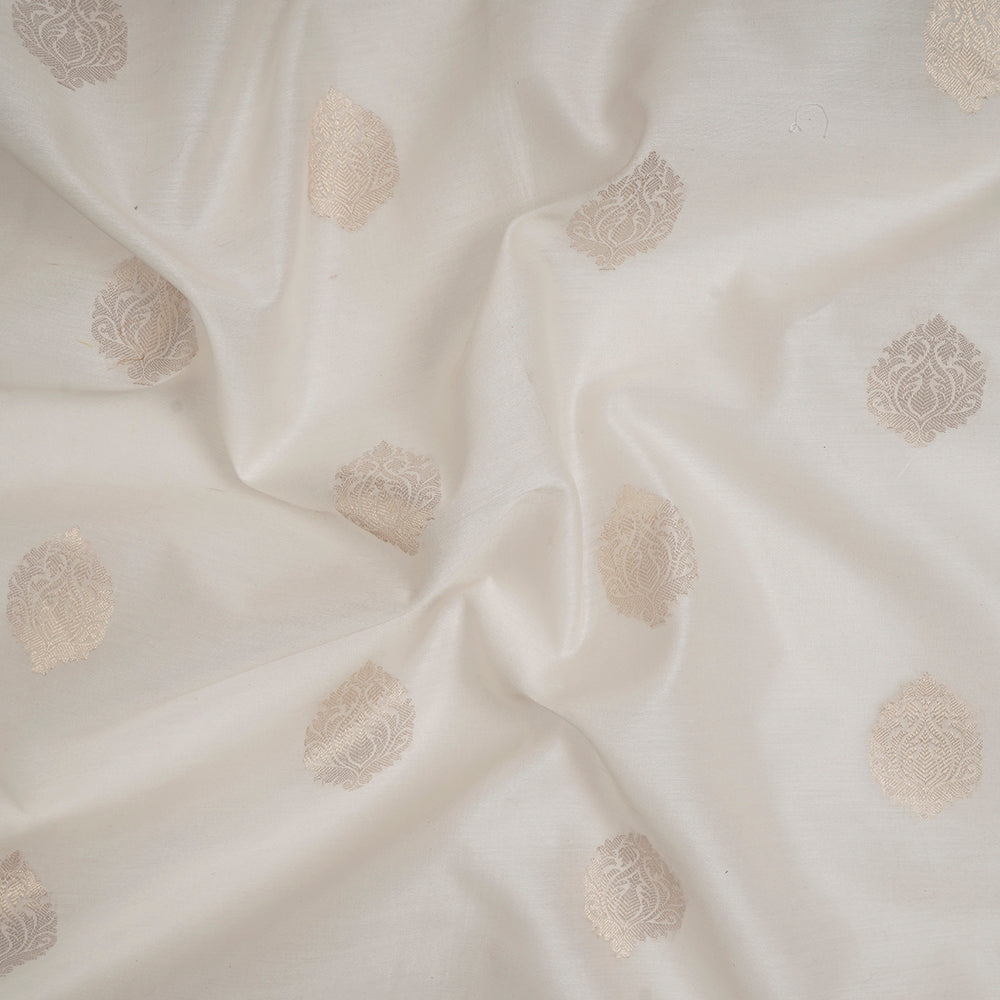 (Pre-Cut 0.85 Mtr) Off White Color Handwoven Jacquard Cotton Silk Fabric